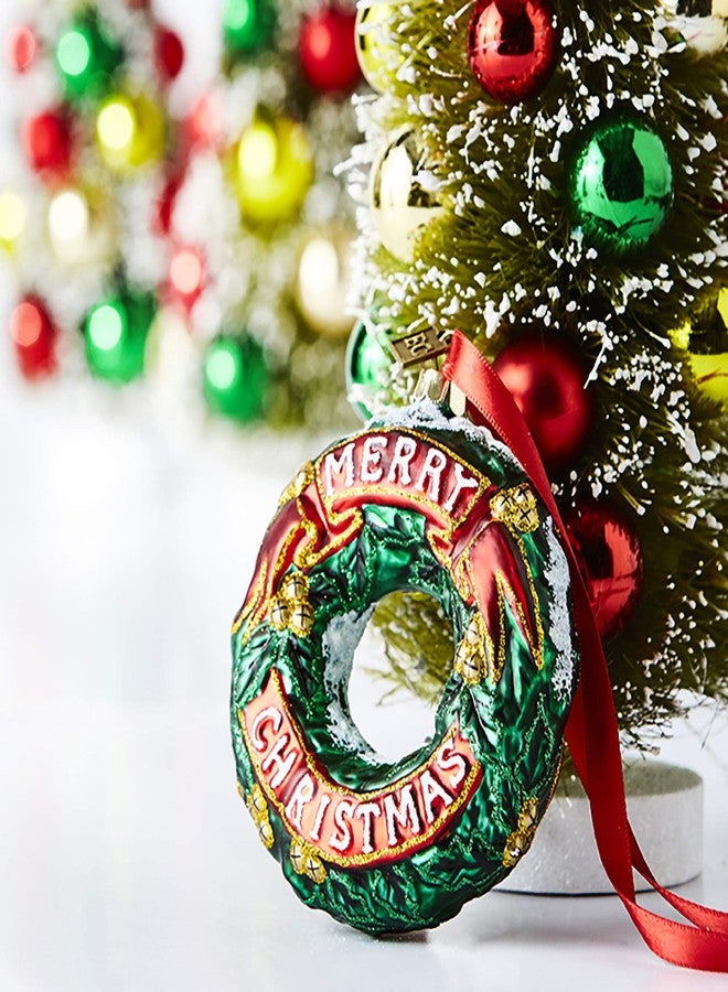 Raz Merry Christmas Red Green Wreath 4 inch Glass Decorative Christmas Ornament - Image 2